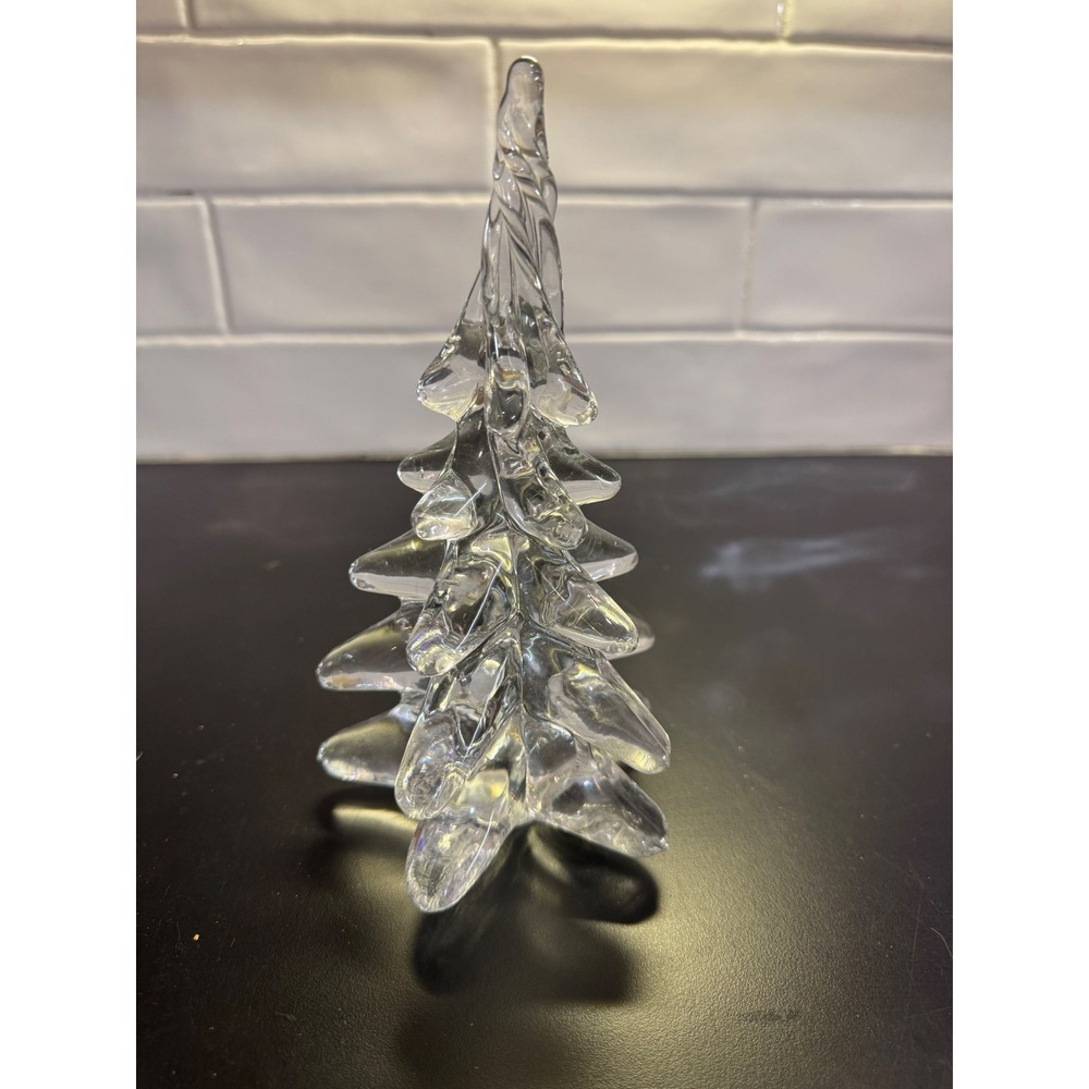 Glass Christmas Tree Decor Clear 8 Inch Hand Blown Evergreen Figurine